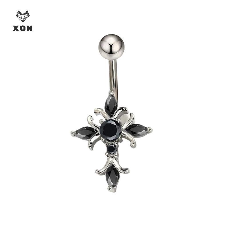 [XON] Christian Cross Rốn Piercing Trang sức 14G Titan Barbell Người phụ nữ Phụ kiện tôn giáo Nhẫn nút bụng màu bạc vàng [Mina]