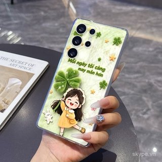 Ốp Điện Thoại Mới Clover Girl Bốn Lá Thích Hợp Cho Samsung A13 A05 A03 S23 S24 S25 ULTRA S22 S23PLUS S24PLUS A02S A12 A06 S23ULTRA Vỏ Bảo Vệ Chống Sốc