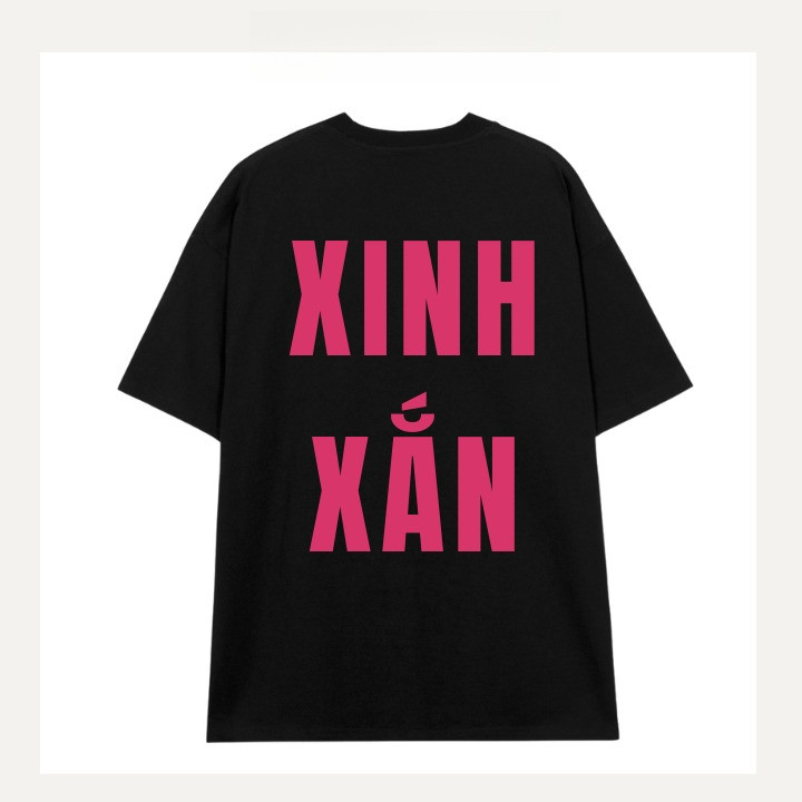 （Giao hàng 24h）Angela Áo Thun Form Rộng Cotton 100% KIM TUYẾN In Chữ XINH XẮN Tay Lỡ Nam Nữ Unisex