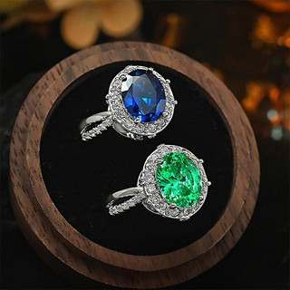 Châu Âu Mỹ ins Phong Cách Mới Xanh Cột Sống Đỏ Corundum Zircon Mở Nhẫn Nữ