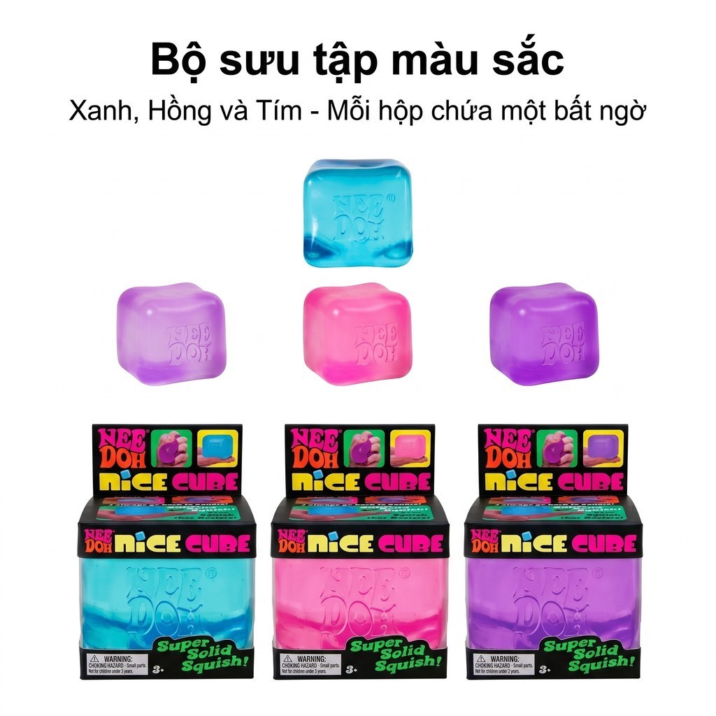 NeeDoh Nice Cube, đồ chơi bóp phục hồi hình vuông, độ bền vượt trội, mọi lứa tuổi, đồ chơi cảm giác Quà 1/6 đồ chơi