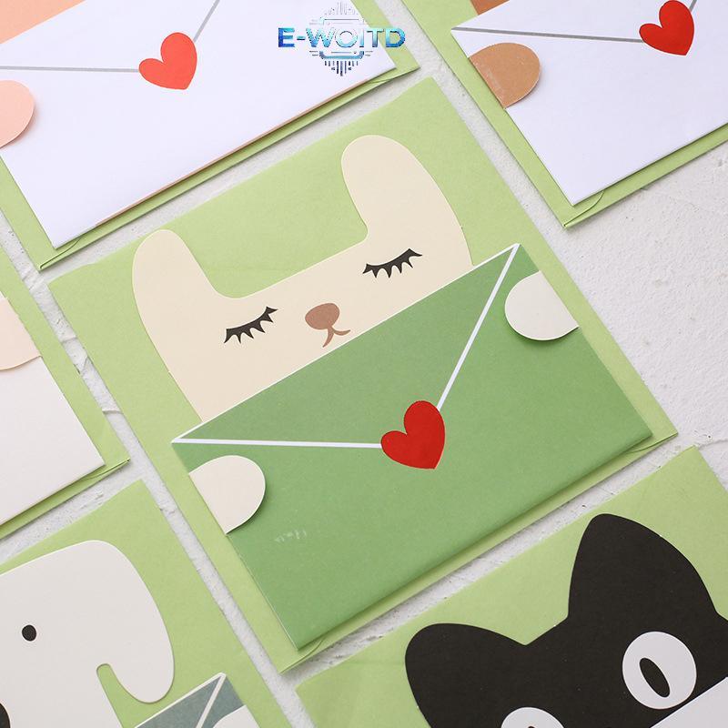 E-WOITD 1 / 9 Chiếc Thẻ Quà Tặng Hoạt Hình Dễ Thương Phong Bì Gấp Thiệp Chúc Mừng Ngày Lễ Bưu Thiếp Động Vật Thẻ Sinh Nhật Cho Sinh Viên Đảng E-WOITD