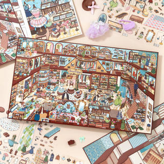 ENWEI 10 Cái [Candy House Series] Bộ Hộp Miếng Dán Phong Cảnh Cực Lớn Cửa Hàng Quần Áo Giày Trang Sức Túi Xách Thêu Sò