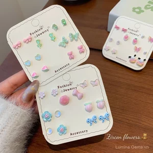 Mùa Xuân Phong Cách Mới Dopamine Bướm Nhiều Màu Sắc Chó Con Một Tuần Bông Tai Bộ Kim Bạc Nữ Sinh Viên Dễ Thương Hoạt Hình Bông Tai