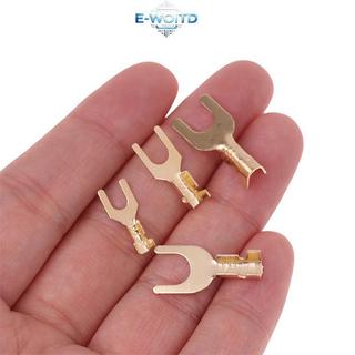 E-WOITD 100 Cái / Pa 3.2 / 4.2 / 5.2 / 6.2MM Cáp đồng thau hình chữ U nối đất Lug Fork Terminal Pressed Bare Terminal Butt Doing Connector E-WOITD