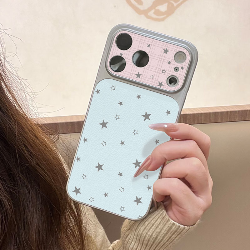 Ốp lưng iPhone mạ điện họa tiết da cho iP 17 16 15 14 13 12 11 Pro Max Plus Xr Xs Max họa tiết ngôi sao