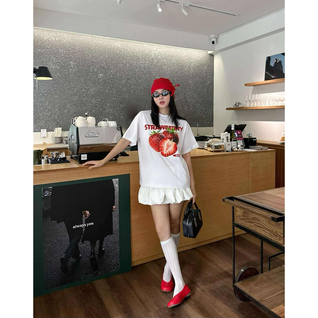 （Giao hàng 24h）Angela - Áo Thun Trắng Form Boxy "TROPICAL FRUITS COLLECTION" UNISEX BST Áo Hè Trái Cây
