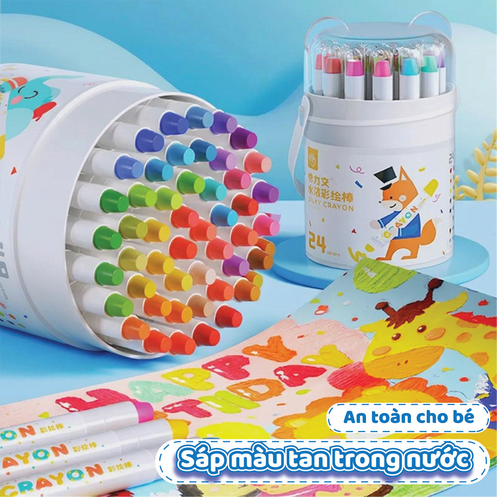 Bút Sáp Màu Lụa Thông Minh Cho Bé – Sáp Dầu Hòa Tan Trong Nước, Dễ Lau Sạch, Không Lem Bẩn Tay
