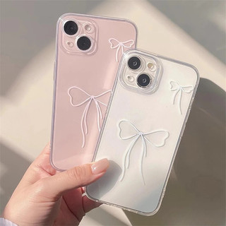 Ốp Lưng Cho OPPO Reno 15F 14F 15 11 12 13 14 Pro 5G Vỏ Điện Thoại Di Động Màu Hồng Nơ Trắng Chống Sốc Mềm Mại Dễ Thương Trong Suốt Họa Tiết Trong Suốt Hoạt Hình Silicone TPU Bảo Vệ Ống Kính Trái Tim Tình Yêu