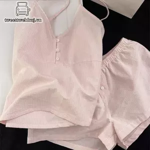 Tweeduj Suspender Quần Short Có Miếng Lót Ngực Bộ Đồ Ngủ Nữ Mùa Hè Sọc Ngọt Ngào Nhà Quần Áo Phù Hợp Với VN