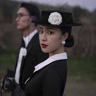 Pháp Flat Top Hepburn Phong Cách Top Mũ Nữ Retro Vương Quốc Anh Dạ Hội Đầm Studio Ảnh Du Lịch Chụp Ảnh Thanh Lịch Gạc Mũ 26.3.22