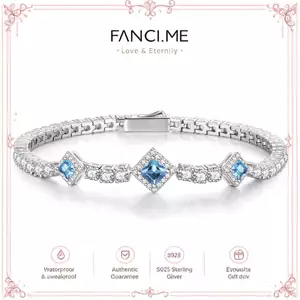 FANCIME "Vuông Lấp Lánh" Tháng Mười Hai Vòng Tay Tennis Bạc Topaz