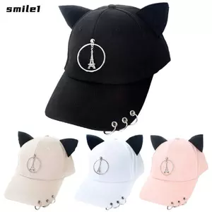 Mũ Hip Hop SMILE, Mũ bóng chày tai mèo thông thường, Nhẫn kim loại sáng tạo Mũ mỏ vịt Cotton Đầm dạo phố