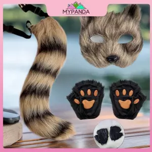 MYPANDA 1 / 3 Chiếc Tai Đuôi Cáo Dễ Thương Paw Găng Tay Sang Trọng Bộ Cosplay Hoạt Hình Triển Lãm Đạo Cụ Tiệc Halloween.