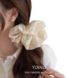Yoing / Phong Cách Hàn Quốc Màu Be Hoa Ren Hai Lớp Scrunchy Tóc Nữ Phong Cách Ba Lê Đầu Bóng Quá Khổ Phụ Kiện Tóc Băng Đô Cao Cấp