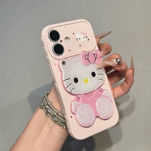 Ốp lưng gương trang điểm chấm bi Hello Kitty dễ thương iPhone Full Lens iP - 11/12/13/14/15/16/17/Plus/Air/Pro/Max
