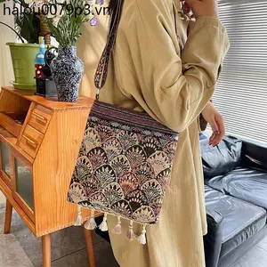 Túi vải đeo chéo thêu hoa văn dân tộc Trung Quốc, kiểu dáng dễ thương, túi xách nữ thời trang, đựng điện thoại