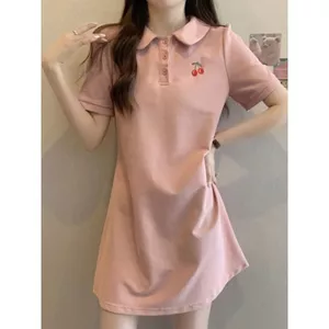 Đầm thun dáng rộng cỡ lớn Hơi béo mỏng hơn Vỏ bọc sữa bụng Đầm Polo tươi nhỏ ngọt ngào