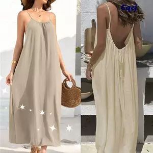 Đầm Cami CQCJ, Mềm Mại Có Thắt Lưng Áo Cami Không Lưng, Màu Trơn Thoải Mái Nhà Đầm Cho Nữ