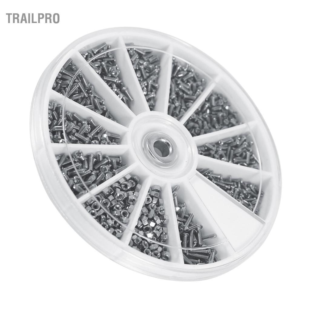 TrailPro Bộ 600 12 Loại Ốc Vít Bu Lông Hạt Assortment Bộ Thép Không Gỉ Full Ren Máy Cho Đồng Hồ Glassess M1 M1.2 M1.4 M1.6