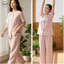 Phong cách Nhật Bản Muji Style / Bộ đồ ngủ cổ tròn Cotton nguyên chất sợi hai lớp dành cho nữ / Bộ đồ dài tay ngắn mỏng màu trơn dài / Bộ đồ quần ngắn tay có thể mặc bên ngoài mùa hè