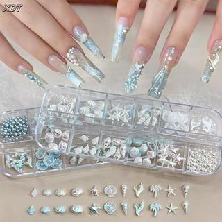 Springevensky 12 Lưới / Hộp Aurora Nail Charm Shell Sao Biển Nàng Tiên Cá Đuôi 3d Phụ Kiện Nghệ Thuật Cho Dreamy Và Đại Dương Làm Móng Tay Nhìn Springevensky