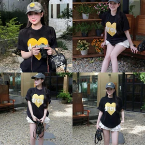 （Giao hàng 24h）Angela Áo Thun In Tim Vàng Dreew Hot Coton Hai Chiều