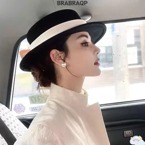 Mũ BRARAA Top dành cho nữ, Mũ nỉ phẳng thanh lịch trang trọng, Thời trang ấm áp cổ điển Mũ Fedoras Lễ hội đám cưới