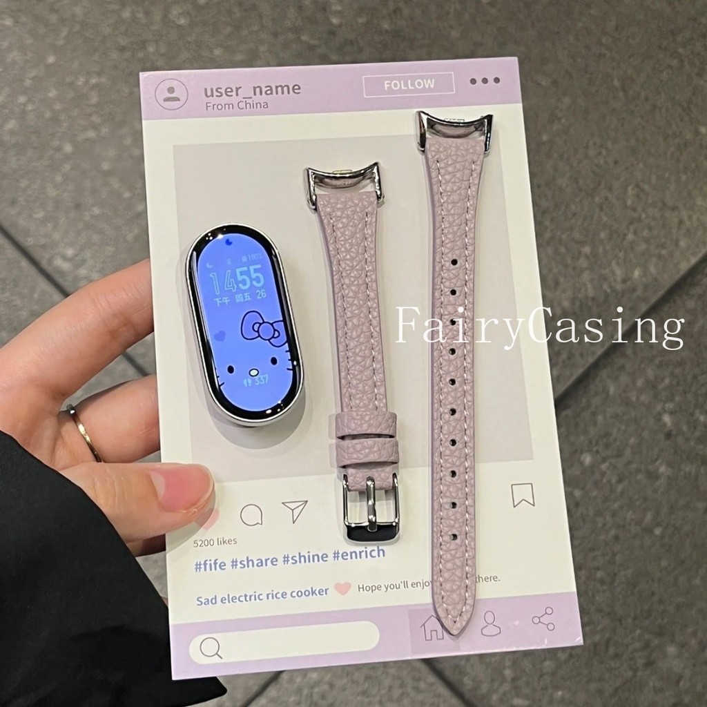 Dây đeo bằng da họa tiết mỏng Litchi cho Xiaomi Mi Band 10 9 8 7 cho Redmi Watch 6 5 4 Vòng đeo tay thay thế
