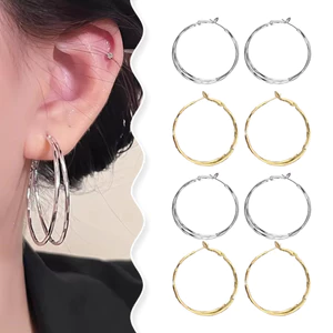 Bông tai vòng đôi thời trang dành cho nữ Bông tai hình tròn lớn bằng vàng và bạc nhẹ