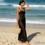 Đầm dài lưới Sheer dành cho nữ Slim Fit Spaghetti Dây đeo cổ Muỗng xuyên thấu cho bữa tiệc