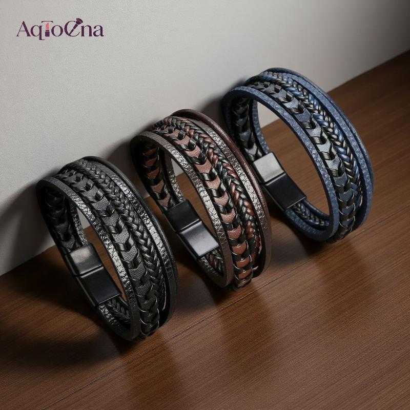 AqToCna Hợp Thời Trang Nam Phụ Kiện Hợp Kim Từ Bule Nhiều Lớp Retro Dây Da Bện Vòng Tay Vòng Tay Thời Trang Trang Trang Phục AqToCna