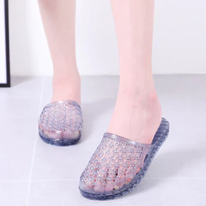 Baotou Sandal Nữ 2025 Nhà Phòng Tắm Chống Trơn Trượt Nhựa Chống Mùi Thạch Pha Lê Nửa Dép Nữ KQB3