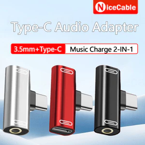 90° Bộ chuyển đổi âm thanh Khuỷu tay Type-C có giao diện giắc cắm loại C + 3,5mm Sạc nhạc Bộ chuyển đổi tai nghe 2 trong 1 để sạc nhạc phát trực tiếp