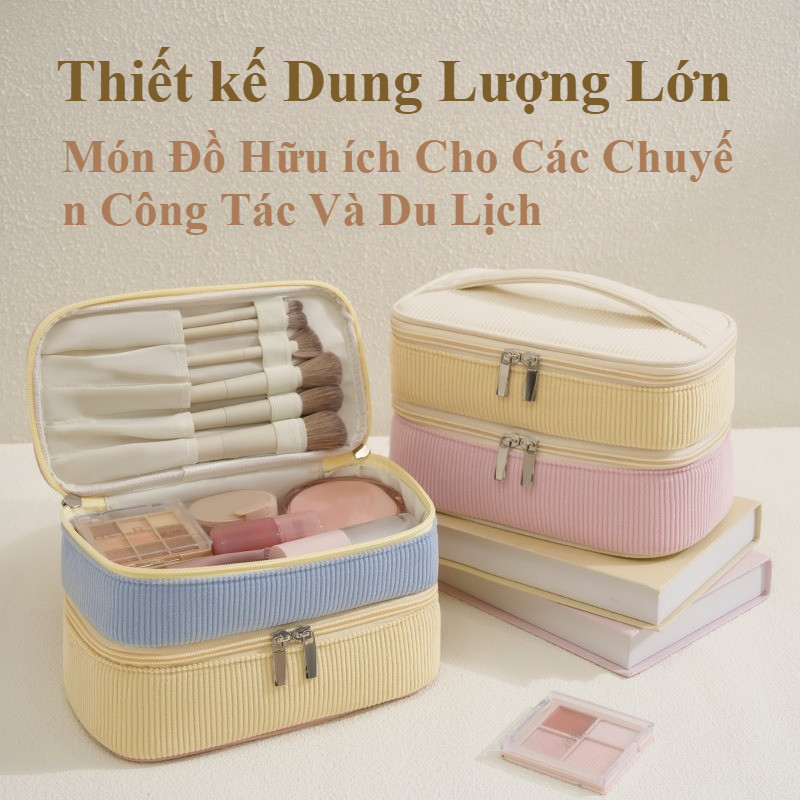Túi Đựng Mỹ Phẩm 2 Lớp Cho Nữ, Cốp Đựng Đồ Makeup Cá Nhân Du Lịch, Dung Lượng Lớn, Dễ Mang Theo, Chất Vải Mềm Mại