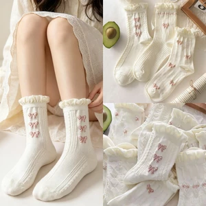 Mới Ruffle Nơ Giữa Bê Tất Thoáng Khí Dễ Thương Nữ Tất Thường Ngày
