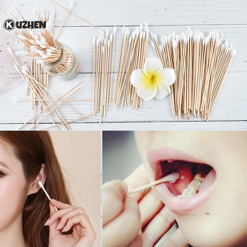 KUZHEN 100 chiếc tăm bông y tế 6 '' tay cầm bằng gỗ chắc chắn bông bôi tăm q-tip HOT
