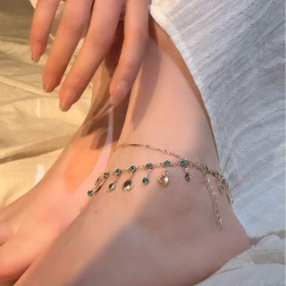 Blue Love Siêu Nhấp Nháy Vòng Chân Hai Lớp Nữ Mùa Hè Xếp Chồng Xương Đòn Dây Chuyền Tua Rua Vòng Cổ Tinh Tế Chân Dây Xích