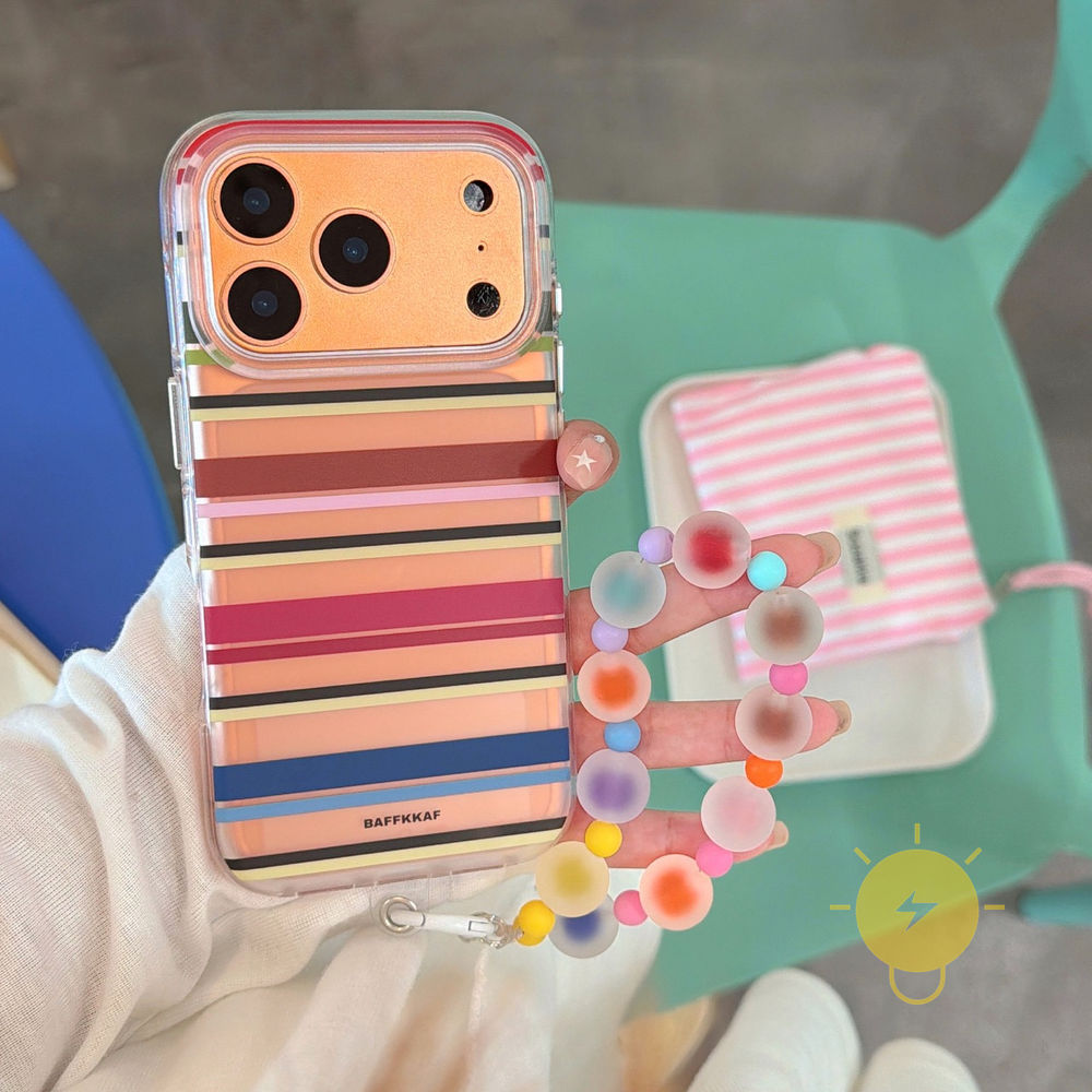 Phone Case For iPhone 17 Pro Max 16 15 14 13 Retro TPU Transparent Chain Colorful Stripe Air Bag Aesthetic Korean Cute