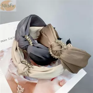 Băng đô kim cương giả NKSFX, Băng đô thắt nút bằng vải Satin sáng, Phụ kiện tóc viền bên rộng sang trọng dành cho nữ