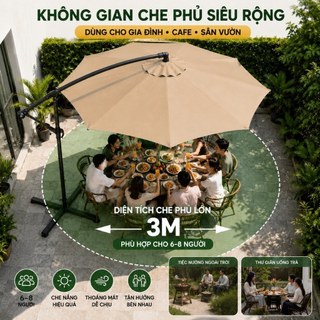 Ô Dù Lệch Tâm Tròn 3m xoay 360° dù gấp gọn che nắng sử dụng ngoài trời cafe sân vườn Ô Chắc Chắn