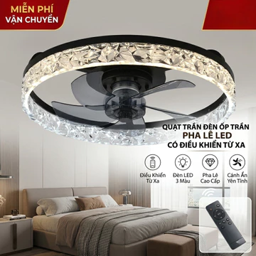 Đèn Quạt Trần Pha Lê LED Hiện Đại Có Điều Khiển Từ Xa - Quạt Trần Đèn Ốp Trần Phòng Khách