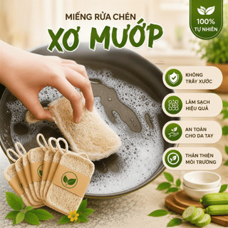 Combo 5 Miếng Rửa Chén Bằng Xơ Mướp Tự Nhiên, Miếng Cọ Rửa Bát Đĩa Sạch Dầu Mỡ, Không Trầy Xước