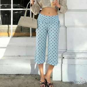 MAPLEPOET-Quần Capri Quần Chắc Chắn / Chấm In Ruched Dây Rút Thắt Lưng Quần Ống Rộng Cho Thường Ngày