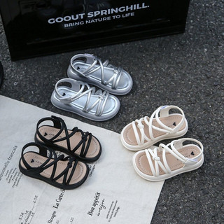 Bé Gái Đeo Chéo Sandal 2026 Mùa Hè Mới Tập Đi Giày Đi Biển Chân Trần Chống Trơn Trượt Đơn Giản Thanh Lịch Retro La Mã Dép Age4-6