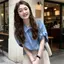Áo sơ mi Denim giả phong cách Hồng Kông mùa hè Thiết kế phong cách mới Áo sơ mi dáng rộng phù hợp