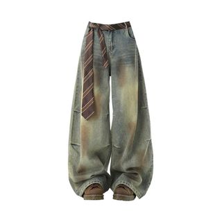 Quần Jeans Machete Nam Nữ Retro Giặt Rời Rộng Lau Quần Thường Ngày