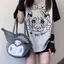 Phong cách mới Châu Á Mèo con in hình Raglan tay ngắn hai chiều Anime dáng rộng cổ tròn