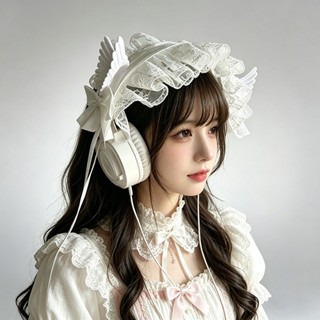 Mũ đội đầu Cosplay WKPFR893, Gothic Ribbon Bowknot Lolita Wing Angel Headband, Phụ kiện tóc quấn đầu ren ngọt ngào