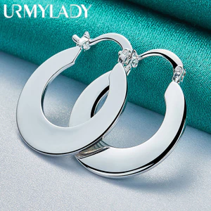 URMYLADY Bạc 925 Trơn Trơn Bông Tai Tròn Cho Nữ Tiệc Cưới Thời Trang Quyến Rũ Trang Sức